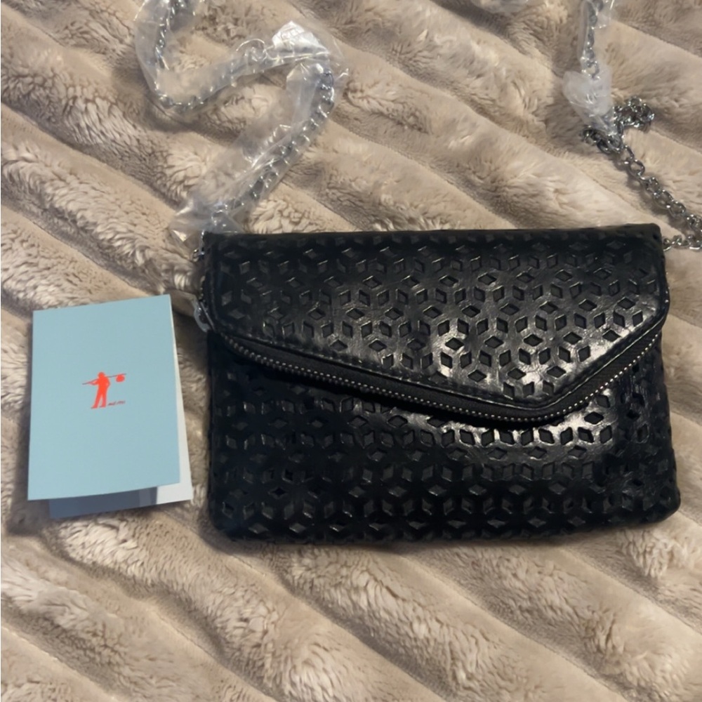 HOBO Daria International crossbody black silver mini bag with laser cutouts
